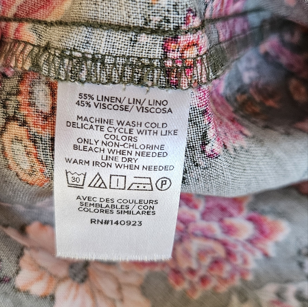 LOFT Olive Floral Halter Tank Top with Pink & Peach Flowers - Picture 6 of 12